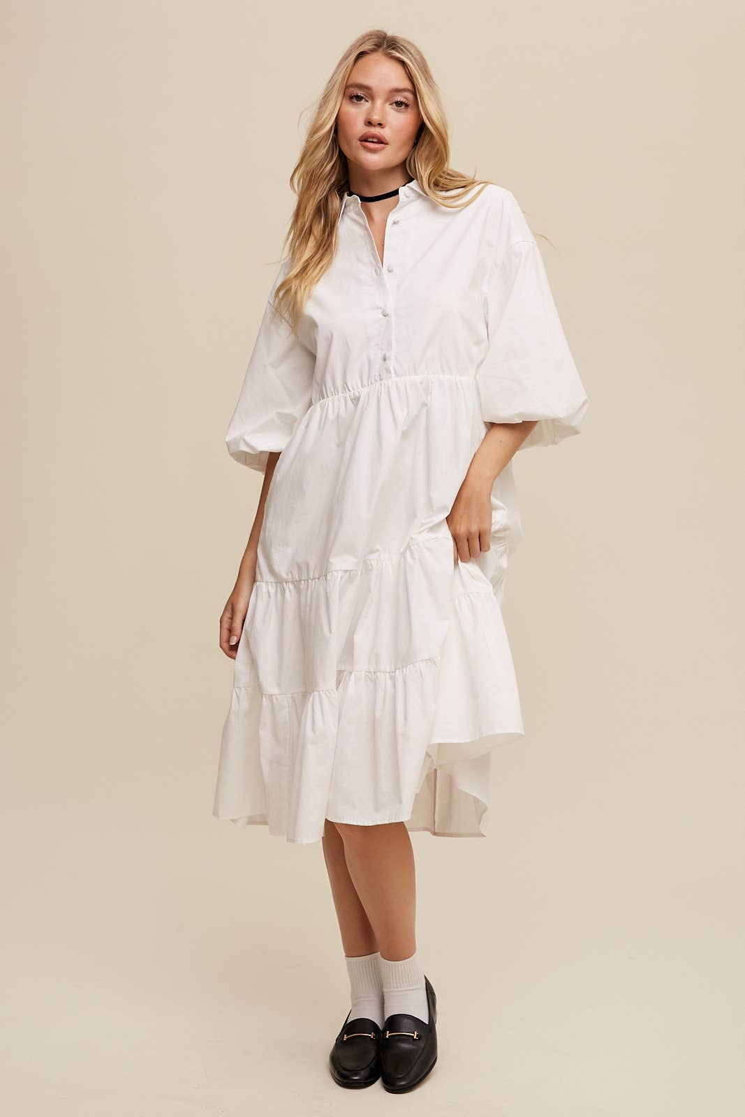 Listicle - Wholesale Dress - Women's - Tiered Poplin Shirt Dress31