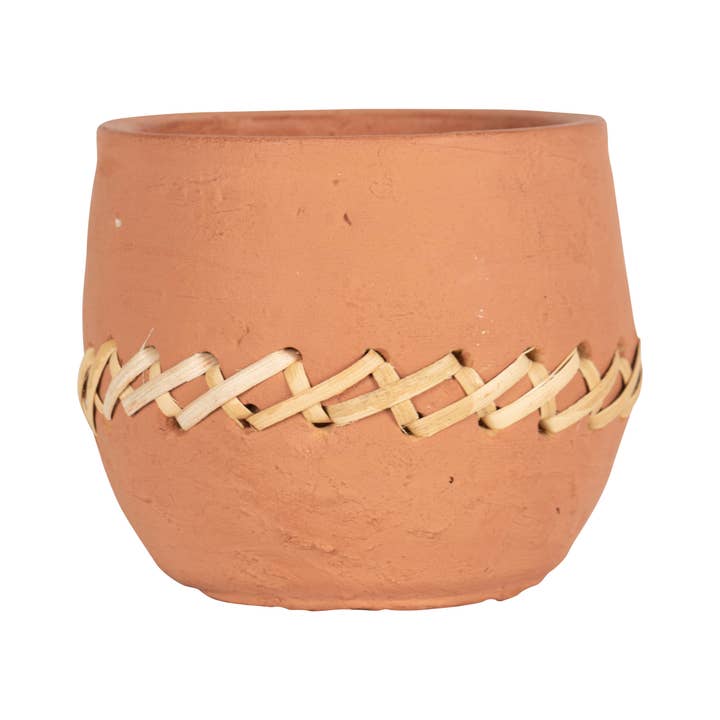 Foreside Home & Garden - Wholesale Plant Pot - SALE - Mesa Terracotta & Cane Weave Garden Planter Pot