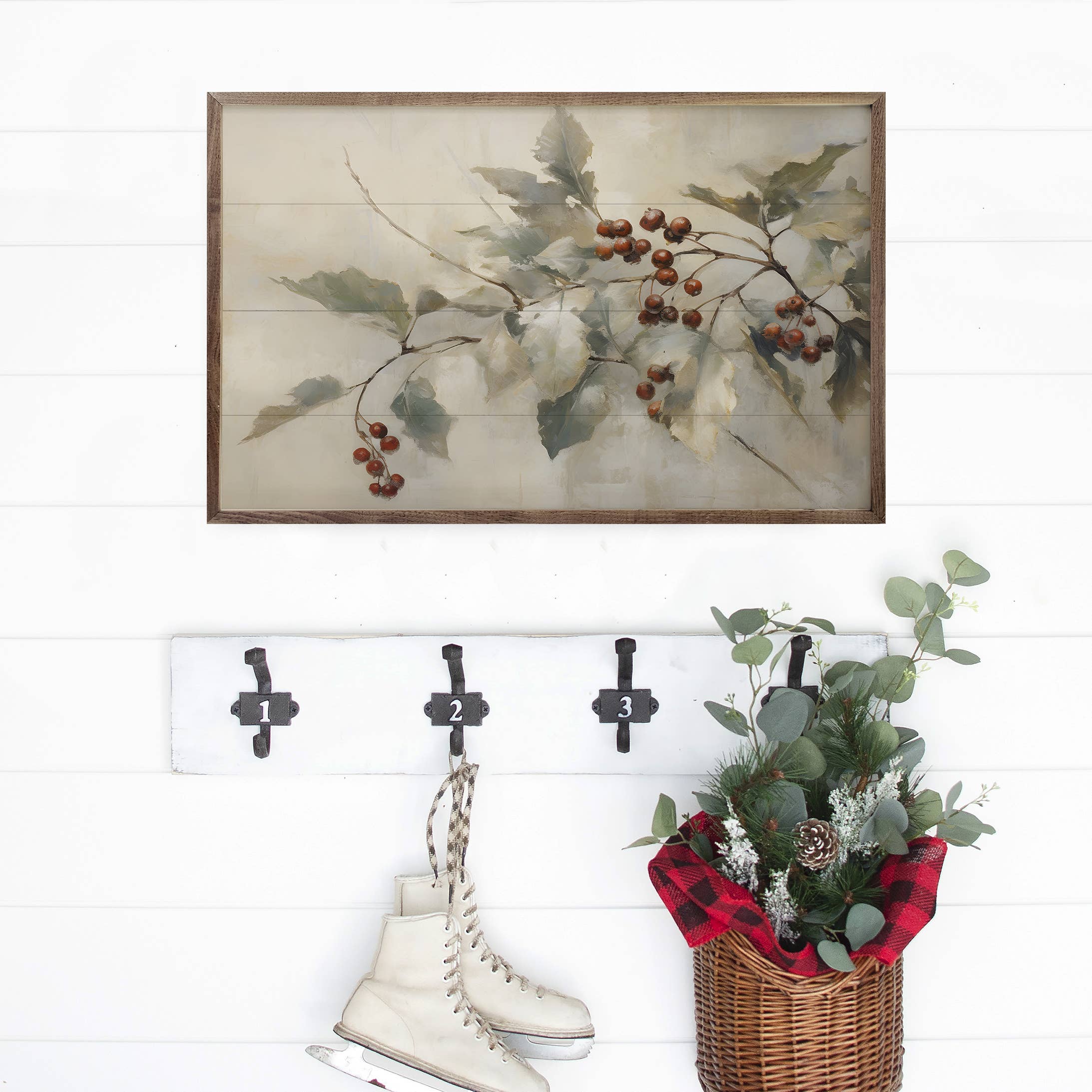 Kendrick Home - Wholesale Wood Wall Art - Holly With Berries I By Petals Prints Designs2