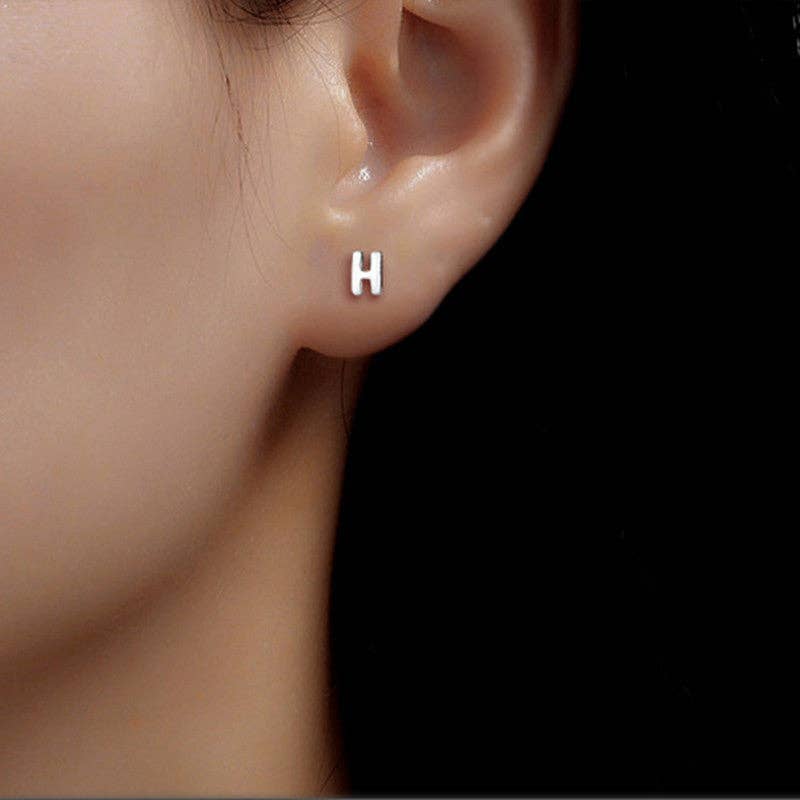 Perimade & Co. LLC - Wholesale Stud/Post Earrings - Dainty Initial Letter Stud Earrings in 925 Sterling Silver7