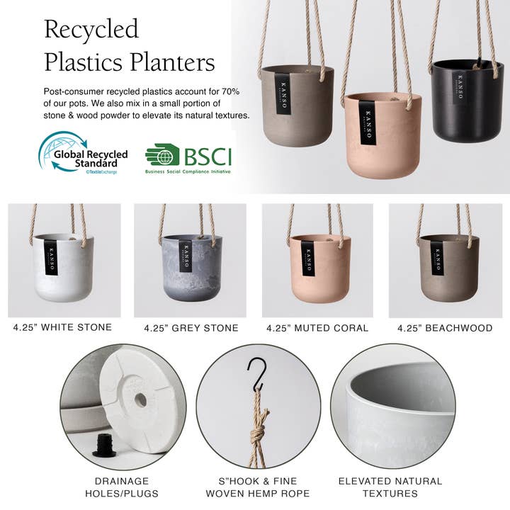 Kanso Designs - Wholesale Hanging Planter - 4" Signature Stone Hanging Planter Pot