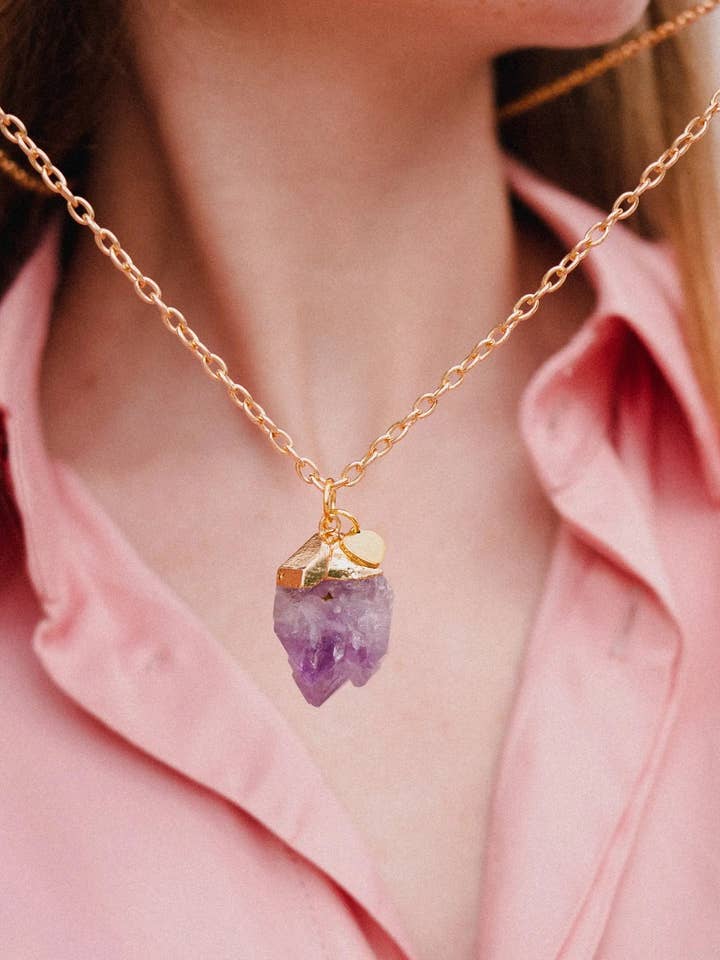 Collar Personalizado de Amatista, Cristal Genuino, Collar de Piedra de Nacimiento, Regalo para Ella for wholesale by PHOEBE´S