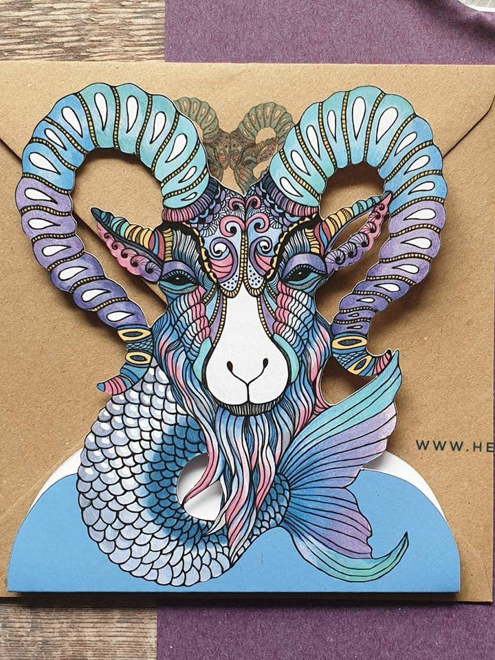 Capricorn Zodiac Birthday Card for wholesale by Heidi Vilkman