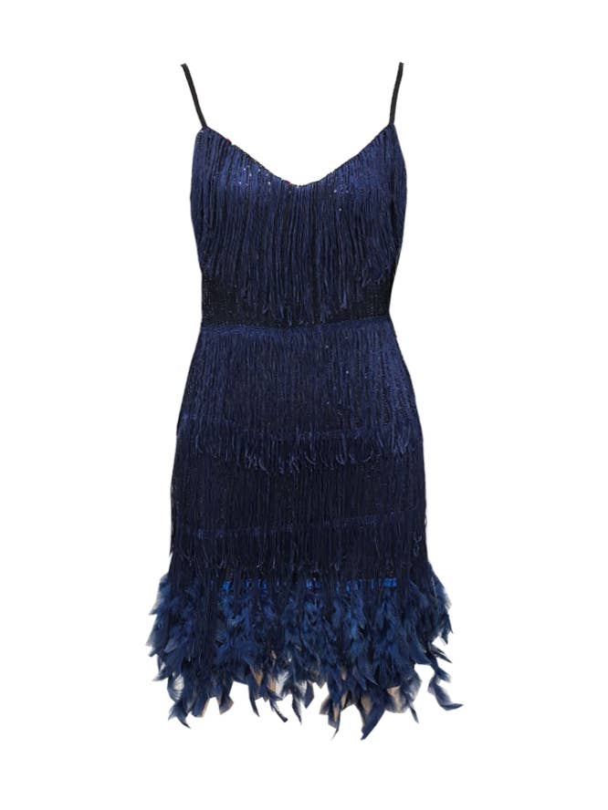 HIDDENBRAND - Wholesale Dress - Women's - Fashion Fringe Sequins Feather Patchwork Gown Dresses4