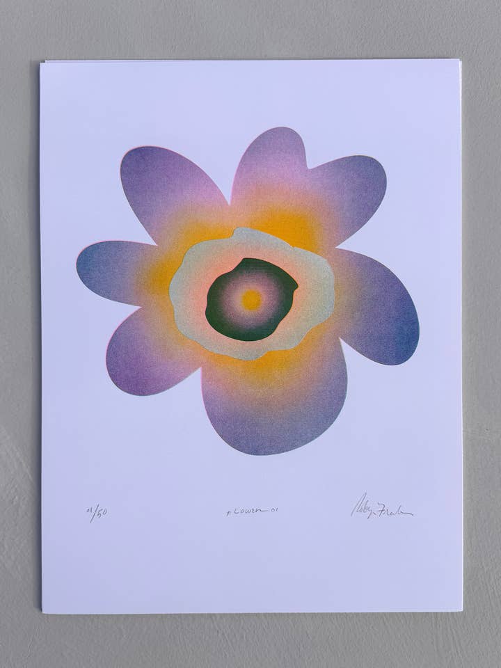 Flower 01 risograph art print for wholesale by Robyn A. Frank Artworks