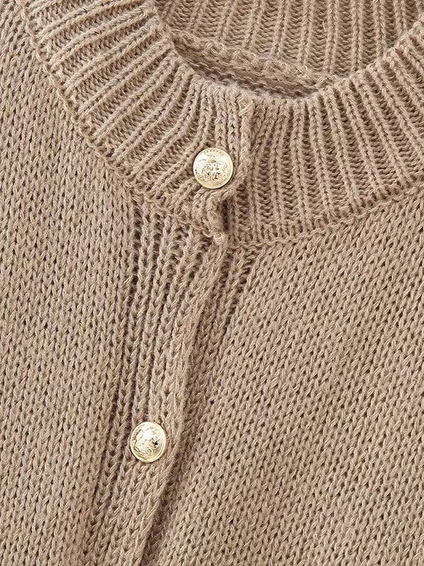 VividLux - Wholesale Cardigan - Women's - Loose Puff Sleeves Buttoned Split-Joint Round-Neck Cardigan Tops5