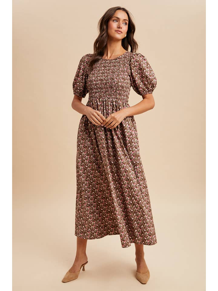 In Loom – wholesale Dress – Women's – SMOCKED COTTON FLORAL MAXI DRESS