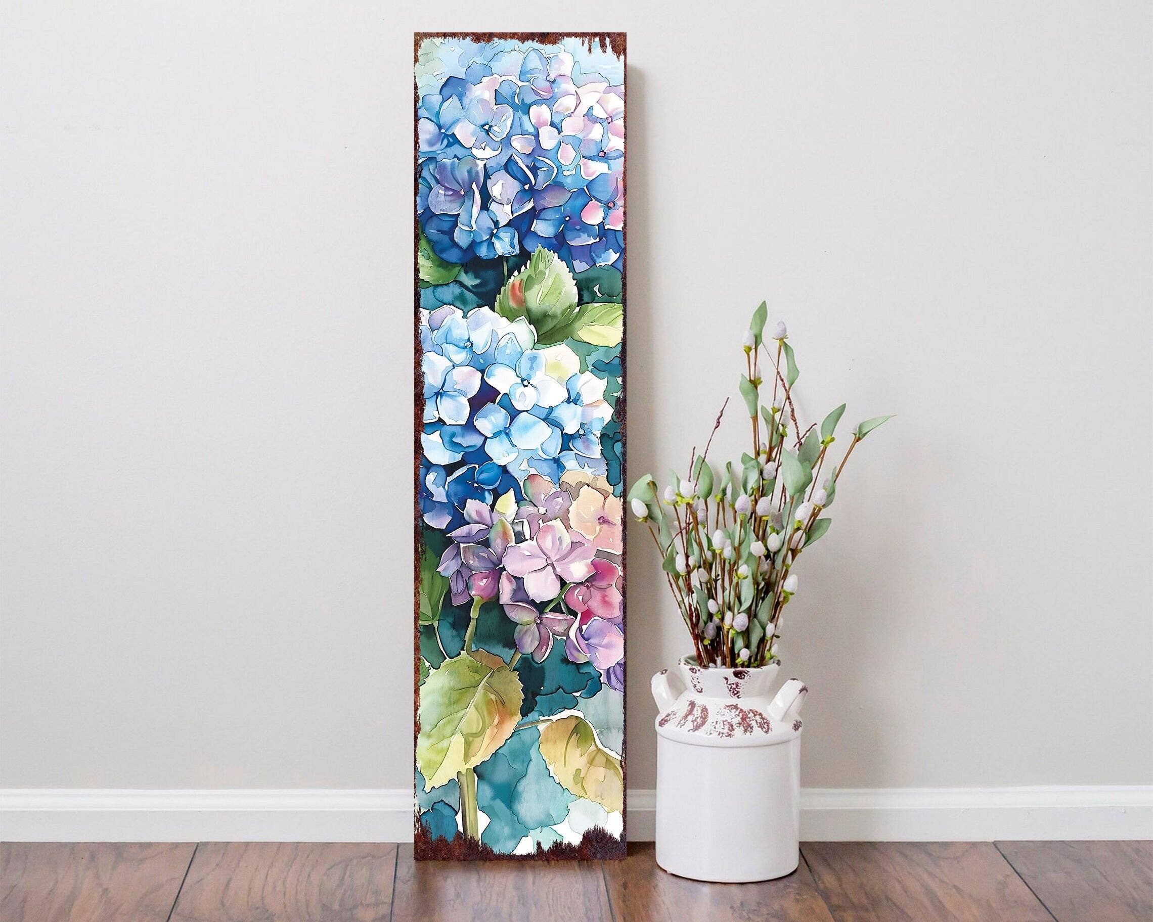 TX USA Corporation - Wholesale Sign - Elegant Spring Hydrangea Porch Sign | Watercolor Floral Home Decor1