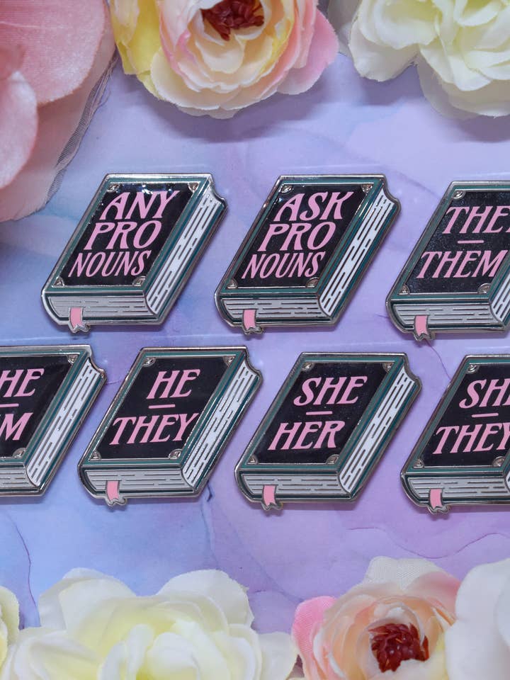 *NEW* Bookish Pronouns (Silver/Teal) - Enamel Pin for wholesale by Felfira Moon Designs