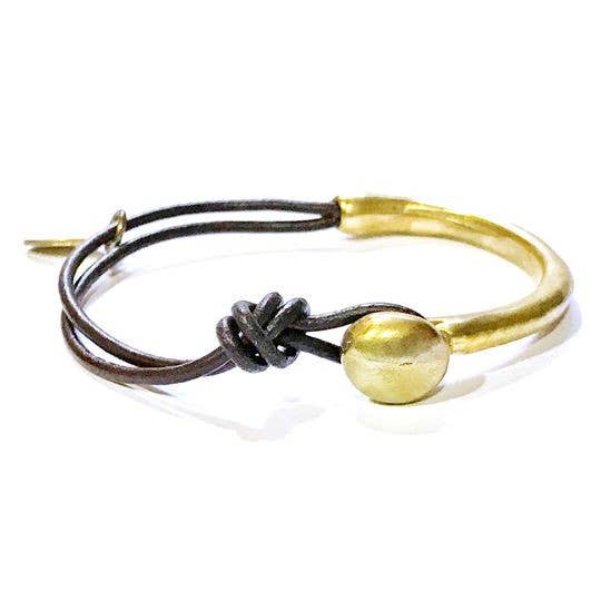 Golden zamak leather bracelet Unic gold-brown for wholesale by Gloria Mago