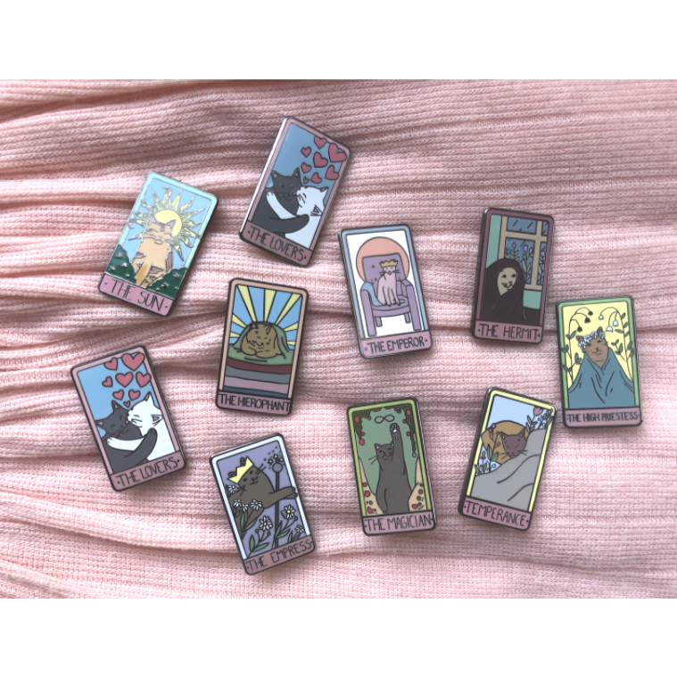 Considerate Cat Design - Wholesale Lapel Pin/Button - The Hermit Card -  Hard Enamel Pin3