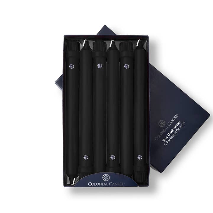 Black Unscented Classic Taper Candle, 10 in, Colonial Candle for wholesale by MVP Group International INC