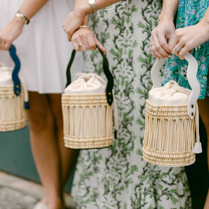Emily Woven Bucket Tote Bag – Vegan Leather & Reed Weave for wholesale by High crafty