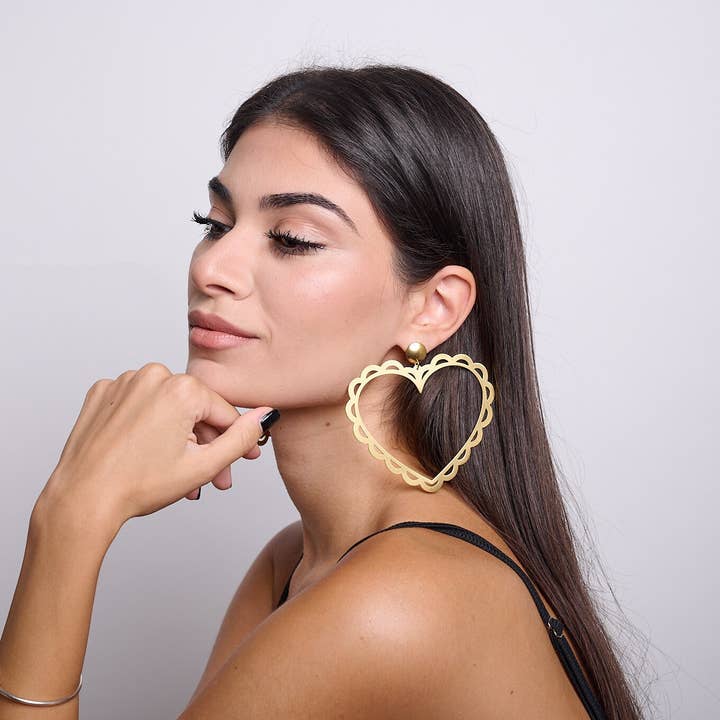 Clip On Scalloped Heart Statement virkade örhängen för wholesale av Laka Luka