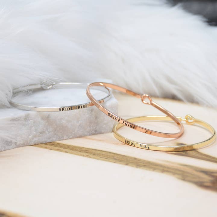 BRIDE TRIBE | Inspired Message Engraved Simple Bangle for wholesale by Curated Trinkets