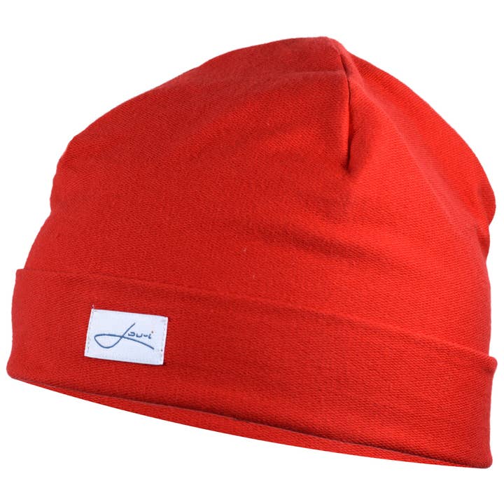 Lou-i – Engroshandel Beanie - Unisex – Bomuldshue, rød, beanie, fremstillet i Tyskland, unisex2