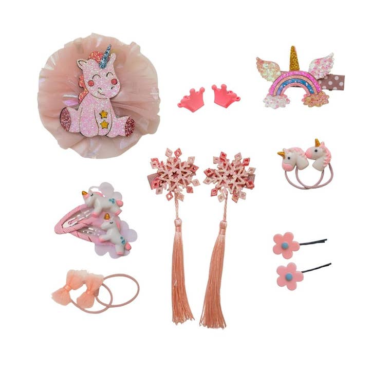 Jenn & Joos - Vendita all'ingrosso Set di accessori per capelli - Bambini - Simpatici accessori per capelli con unicorno, mollette per capelli piccole, 8 pezzi