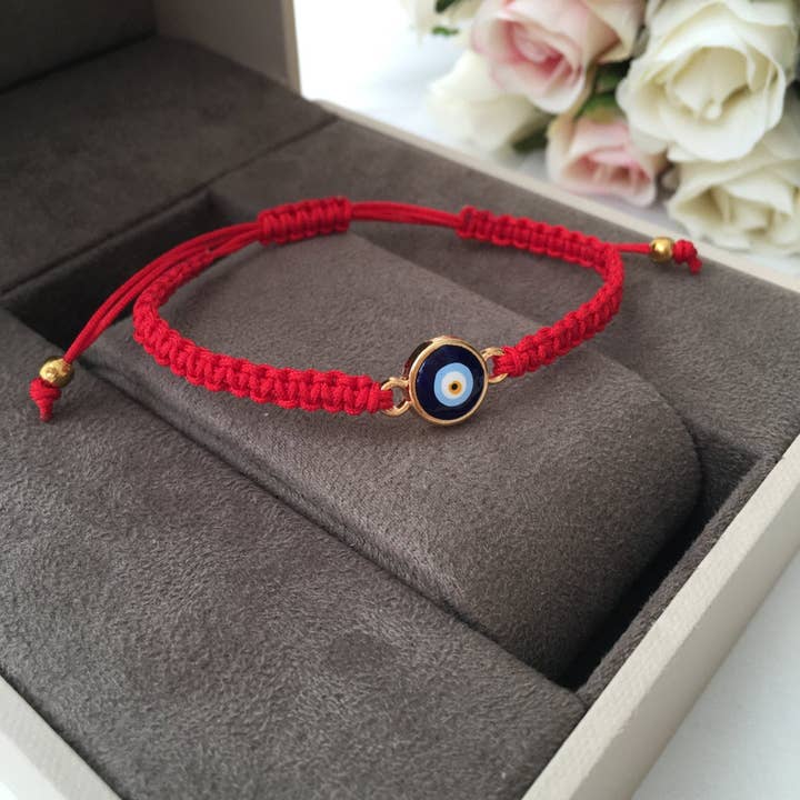 Evileyefavor - Venta al por mayor Pulseras de abalorios/colgantes - Pulsera de ojo malvado de hilo rojo, pulsera ajustable con dije de mal de ojo