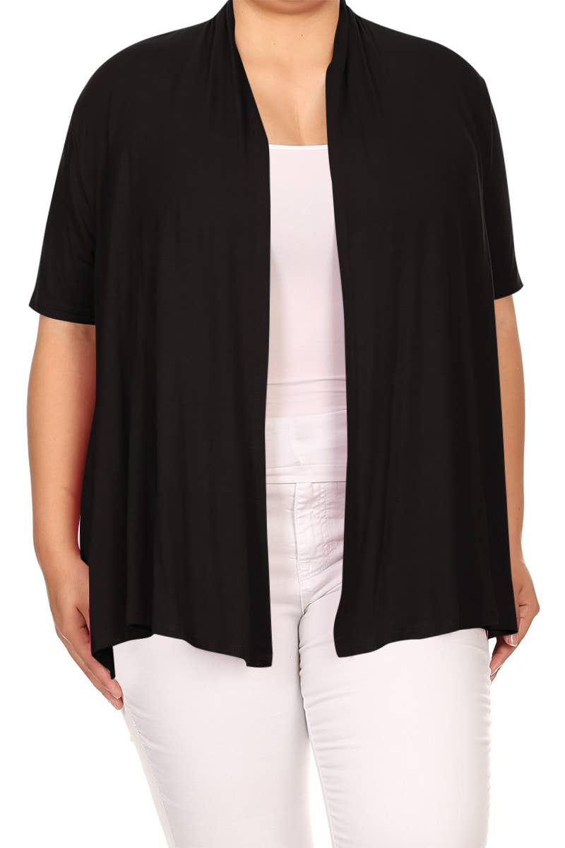 MOA COLLECTION - Wholesale Cardigan - Women's - Women's Plus Size Short Sleeves Draped Solid Cardigan4