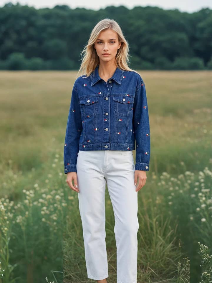 "Flower bouquet" denim jacket for wholesale by Attrait Paris