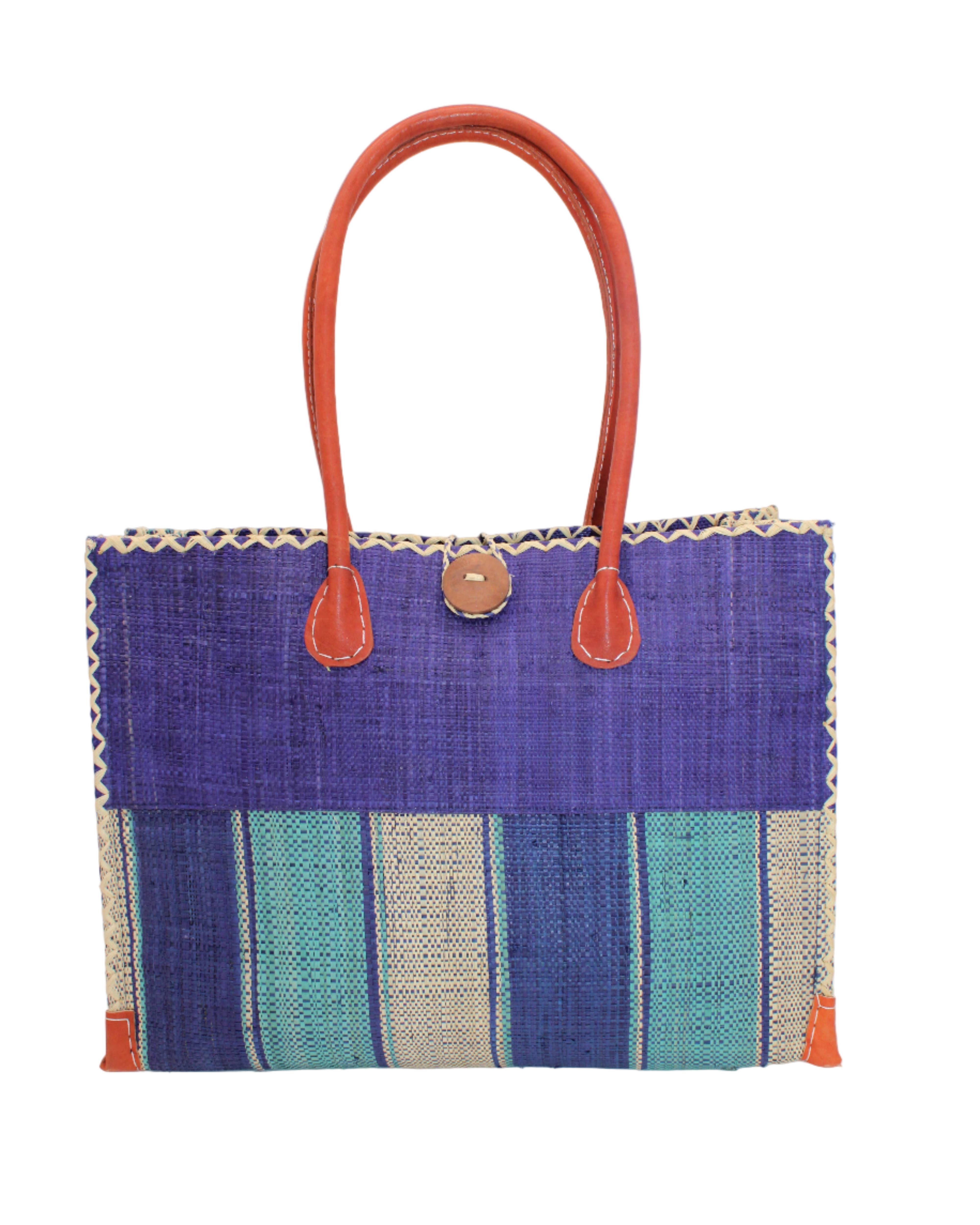Shebobo - Wholesale Shoulder Bag - Unisex - Zafran Two Tone Wide Stripe Straw Beach Bag13