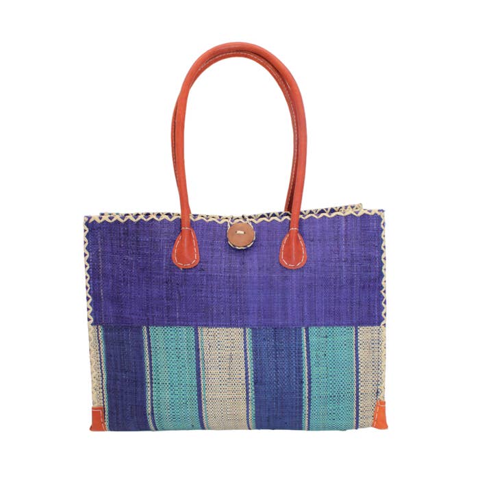 Shebobo - Wholesale Shoulder bag – Unisex - Zafran Two Tone Wide Stripe Straw Beach Bag13