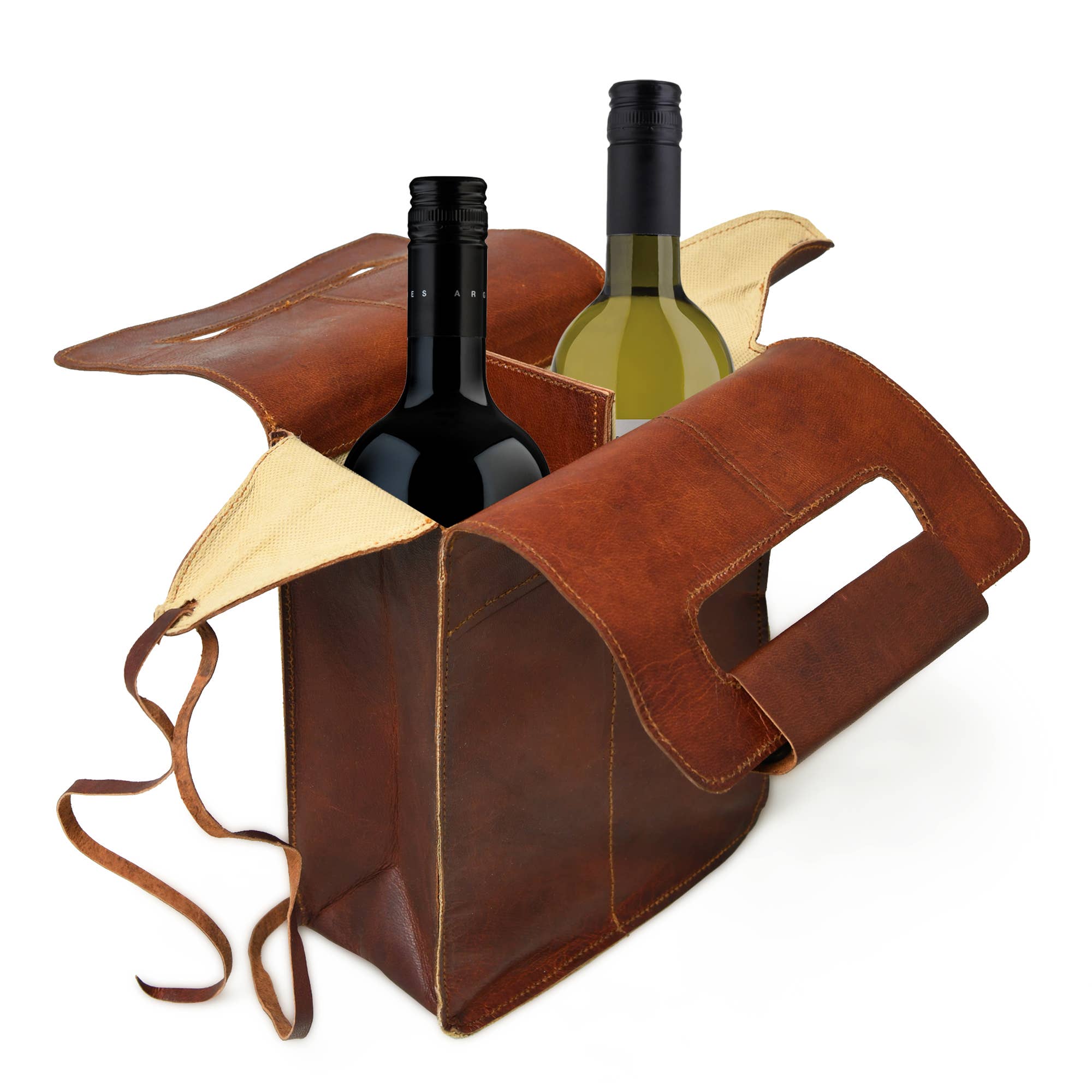 MaheTri LLC - Leather & Lifestyle Goods - Wholesale Wine Tote - Leather 2 Bottle Wine Carrier, Holder Case Tote Bag1