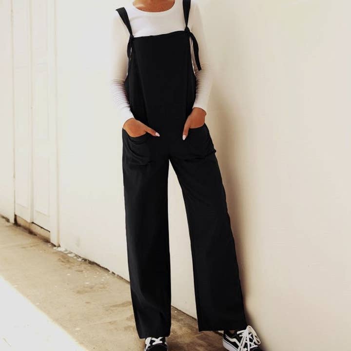 Afslappede løse ensfarvede ærmeløse lommer jumpsuits for engroshandel hos UZ Wholesale Store