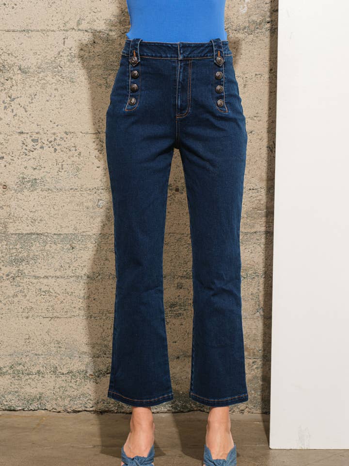 22878P - High Waisted Flare Denim Trouser for wholesale by Blue B