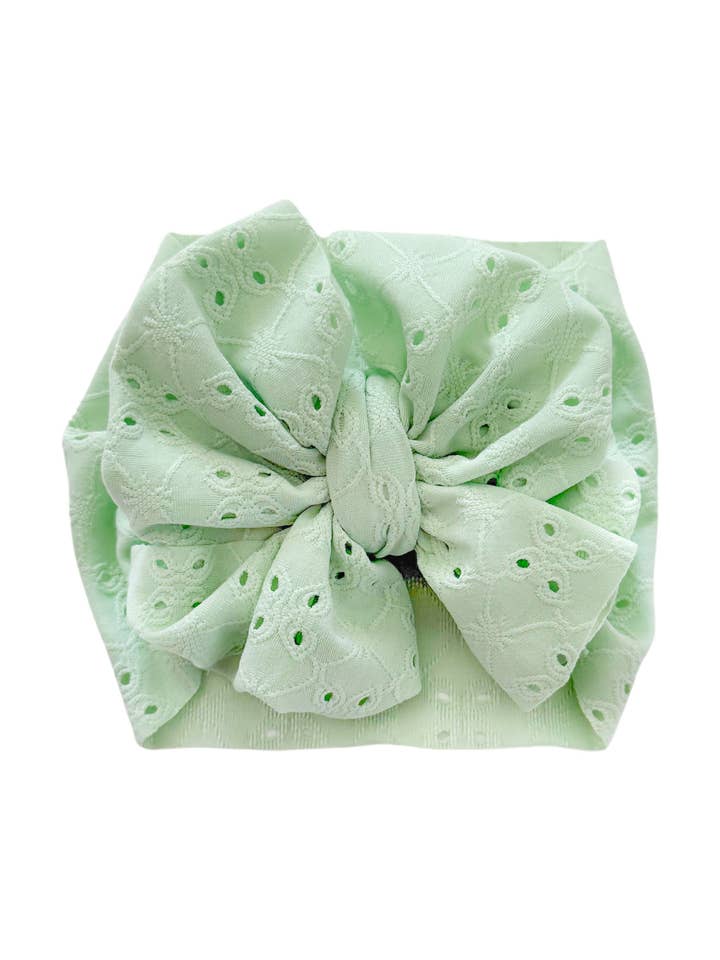 Eyelet Headwrap Bow- Mint for wholesale by Elle & Mily