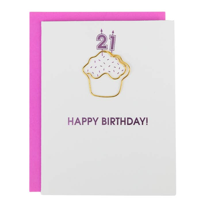 Happy Birthday Candles 21 - Milestone Birthday - Cupcake Paperclip Card for wholesale by Chez Gagné