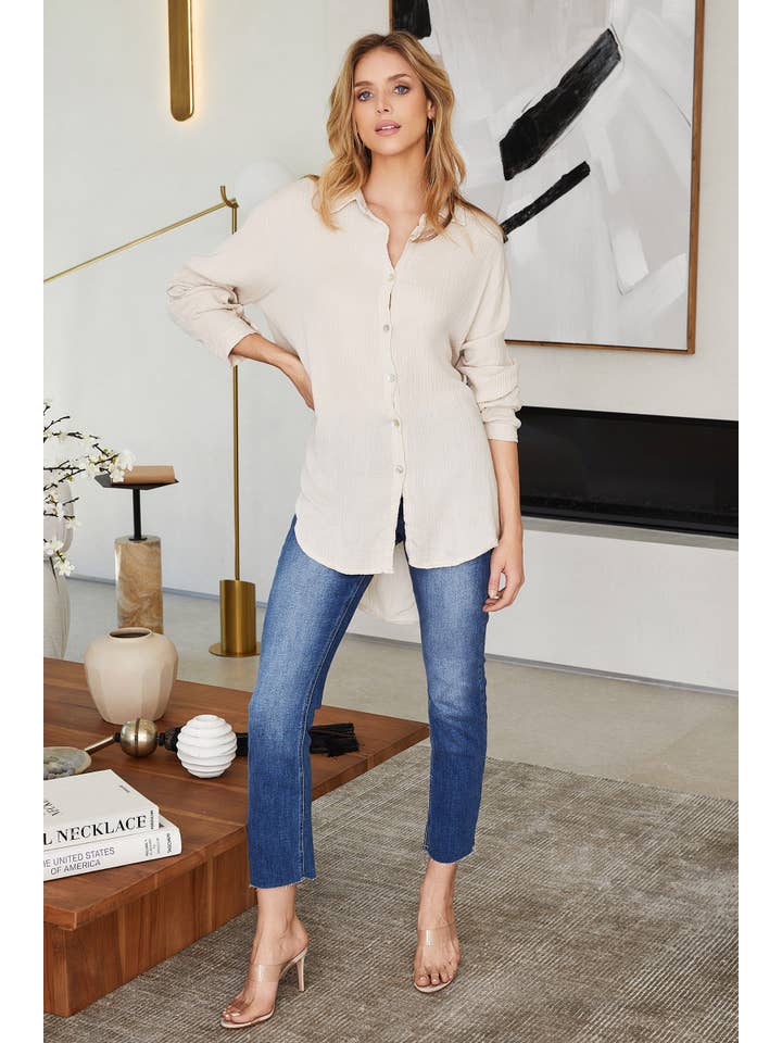 MILIO MILANO - Wholesale Button Down Shirt - Women's - COTTON GAUZE BUTTON-DOWN SHIRT (67978-BEIGE)3