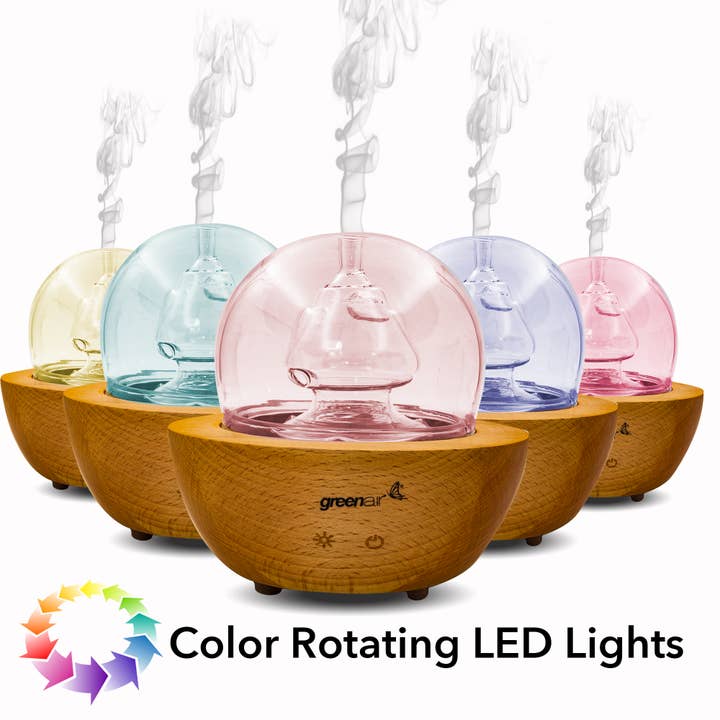 Greenair Inc. - Wholesale Electronic Diffuser - Blown glass and sustainably sourced wood fountain diffuser
