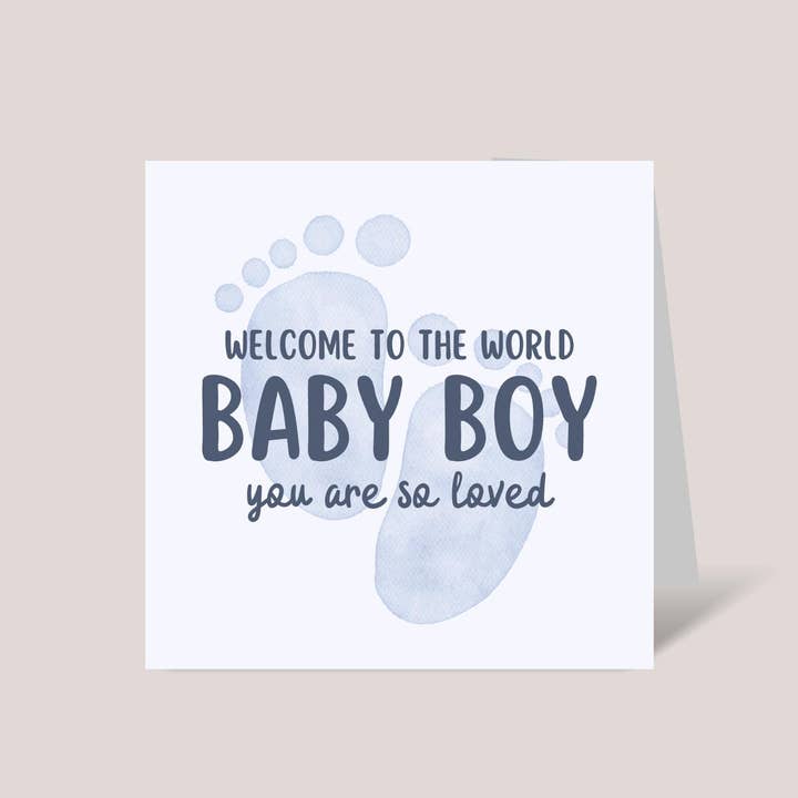 Baby Shower Card for Newborn Boy With Blue Footprints for wholesale by Design Sprinkles
