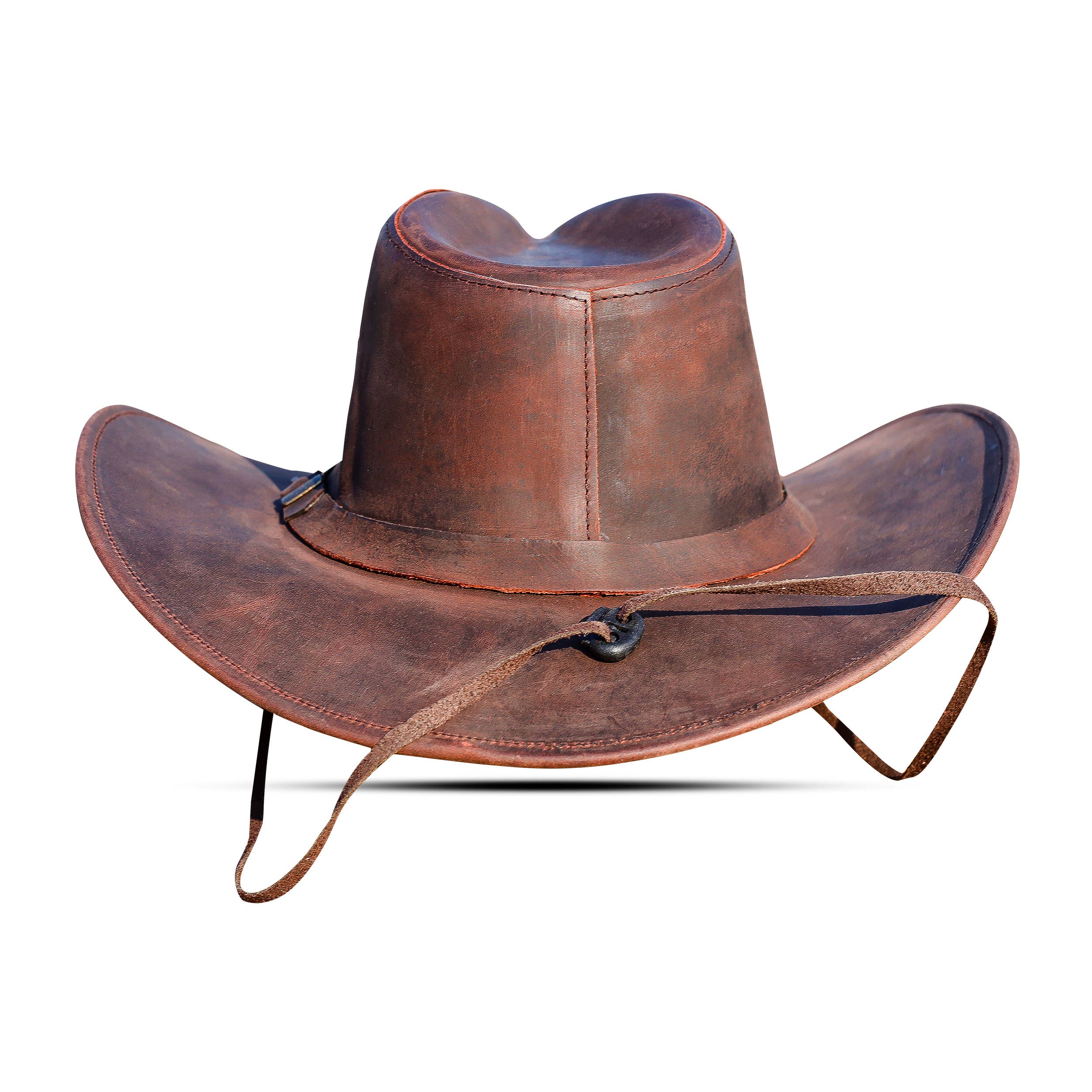 Hadzam – Großhandel Cowboyhut – Unisex – Unisex Western-Cowboyhut aus braunem, formbarem Leder mit breiter Krempe4
