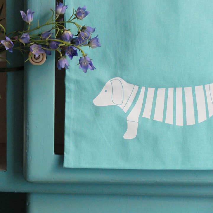 Hand-printed fabric bag with dachshund motif mint for wholesale by Wonder Of Today