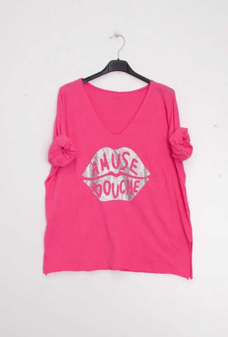 Mimi & Gogo - Vendita all'ingrosso Maglietta serigrafata - Donna - T-shirt con bocca verde « amuse bouche »3