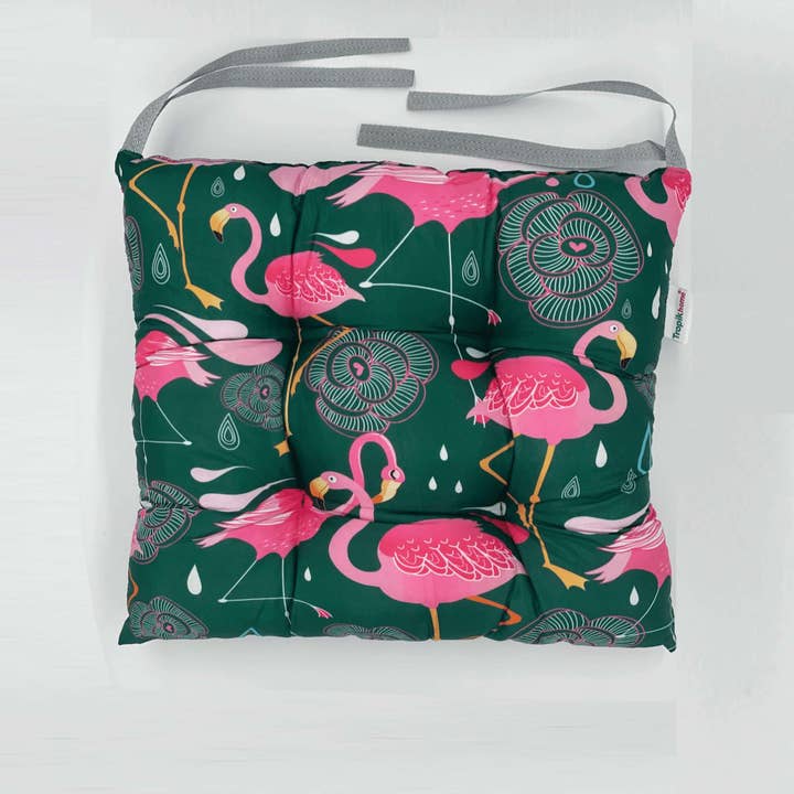 Flamingo, Funky Chair Cushion Seat Pad with Ties, Ideal for wholesale by TROPIK HOME