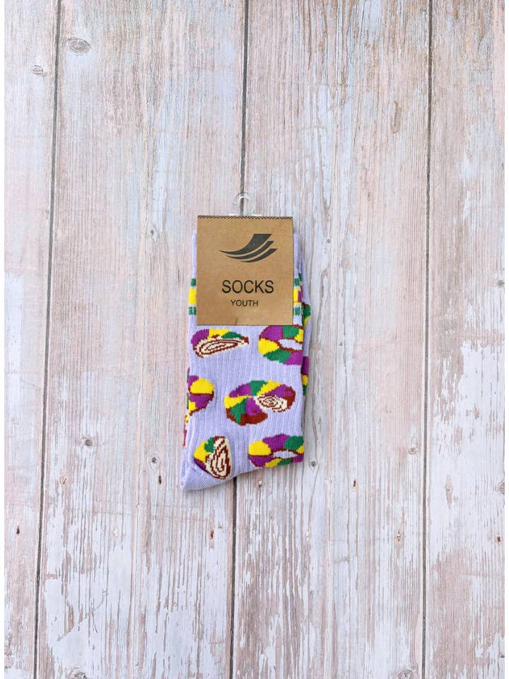 Mardi Gras Creations - Wholesale Socks - Unisex - Lavender Let Them Eat King Cake Ribbed Socks (Adult & Youth)2