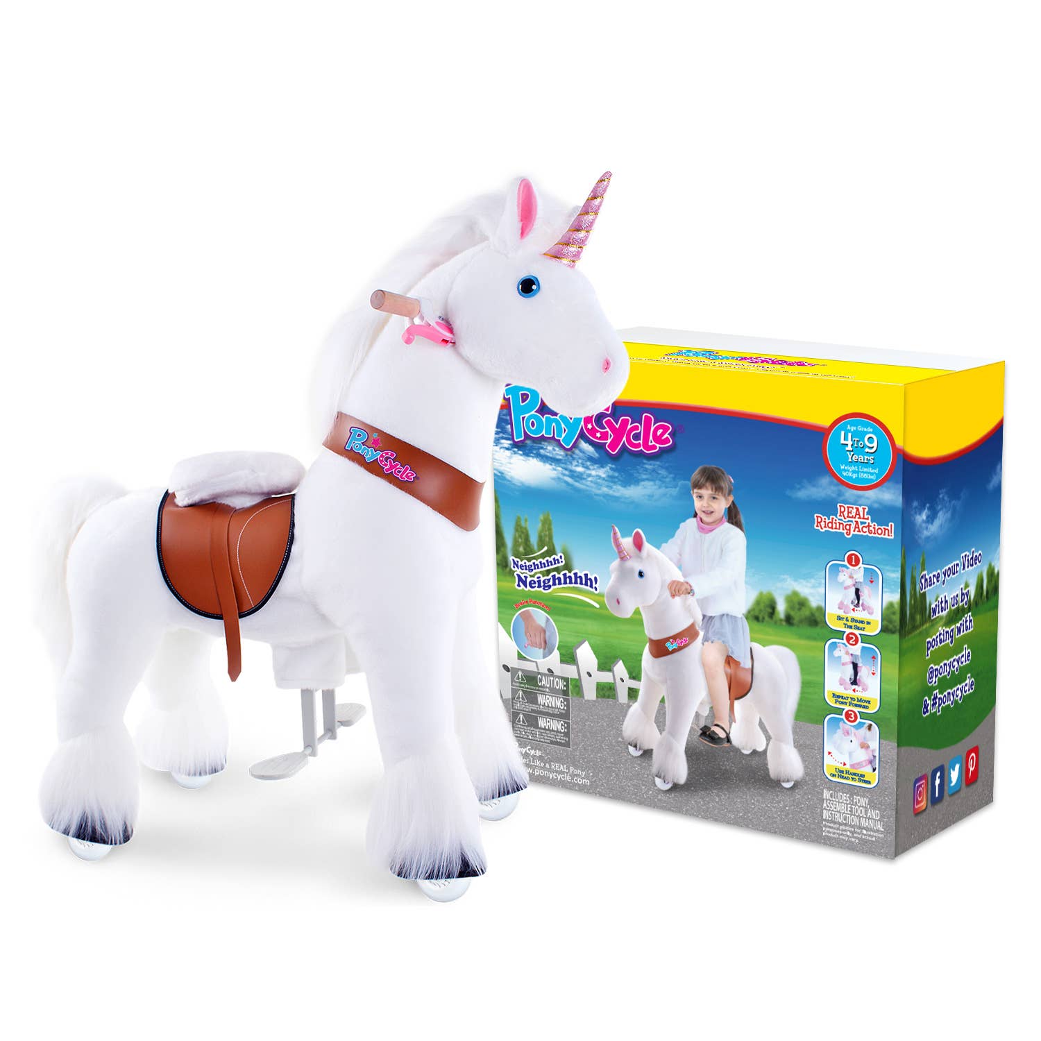 PonyCycle - Vente Cheval à bascule – enfant - PonyCycle Cheval à Bascule Licorne Blanche | Jouet à Chevaucher en Peluche3