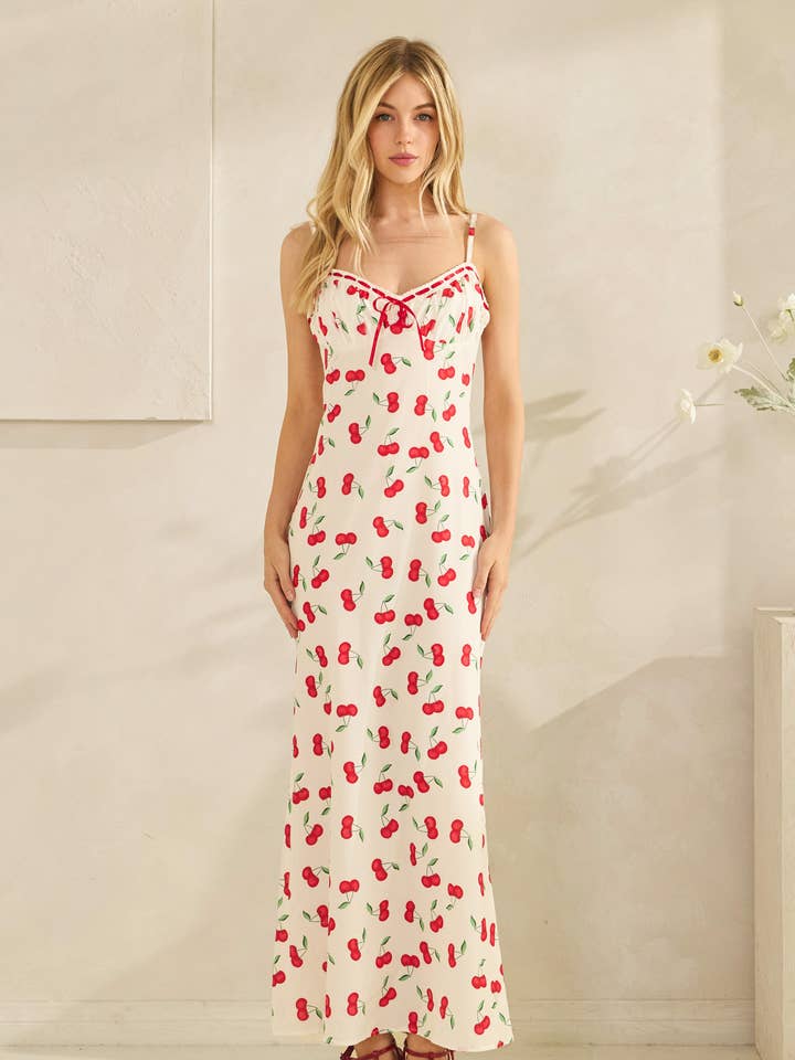 BALACLAVA CHERRY PRINT DRESS (ST#PWD0070) for wholesale by freeme