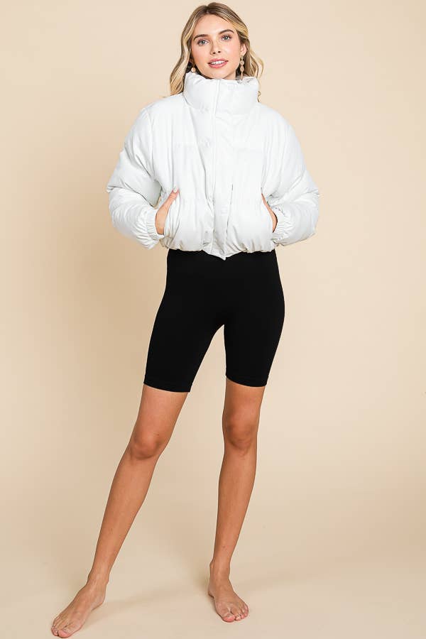 ANWND - Vente Doudoune – femme - DOUDOUNE EN SIMILICUIR AVEC FERMETURE ÉCLAIR ET BOUTONS SUR LE DEVANT 24898