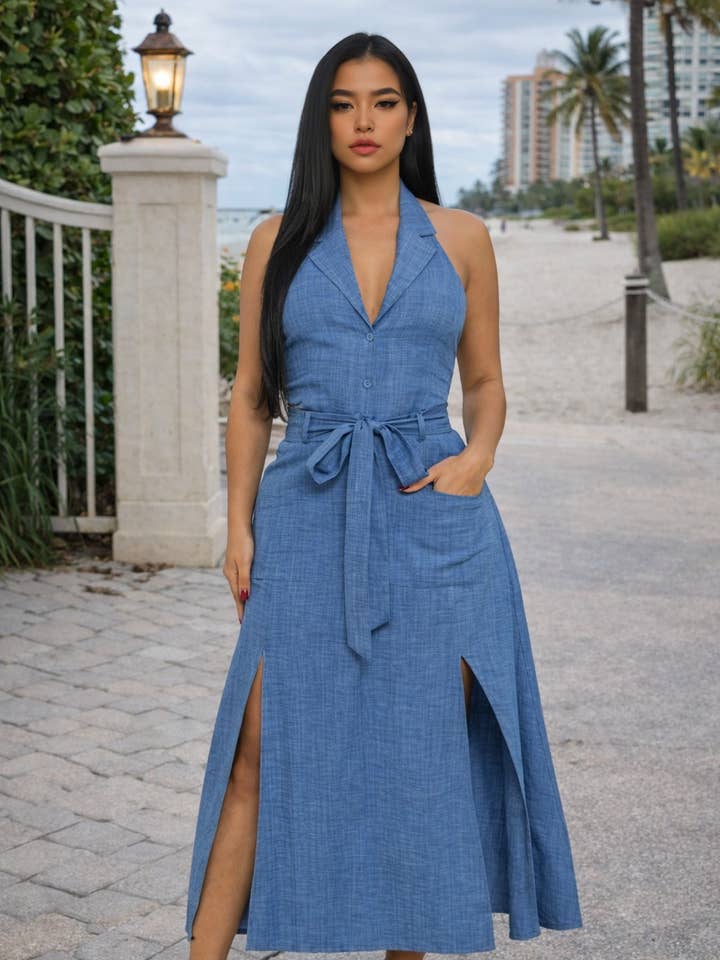 Tailored Halter Midi Dress 3030D for wholesale by SHOP17