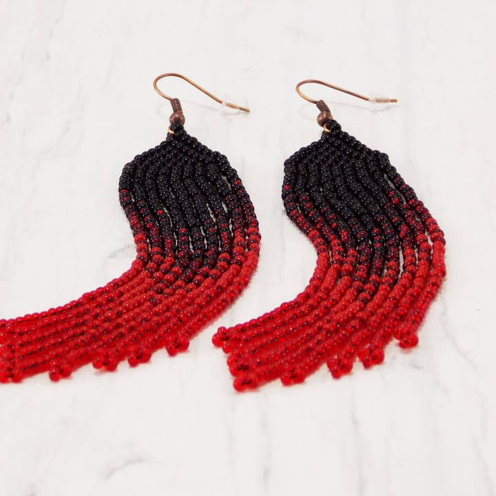 Brincos de bruxa longa preta vermelha joias de halloween de sangue vampiro dança de salão brincos de flamenco brincos de franja vermelha espanhola casamento gótico por atacado de Ninolia