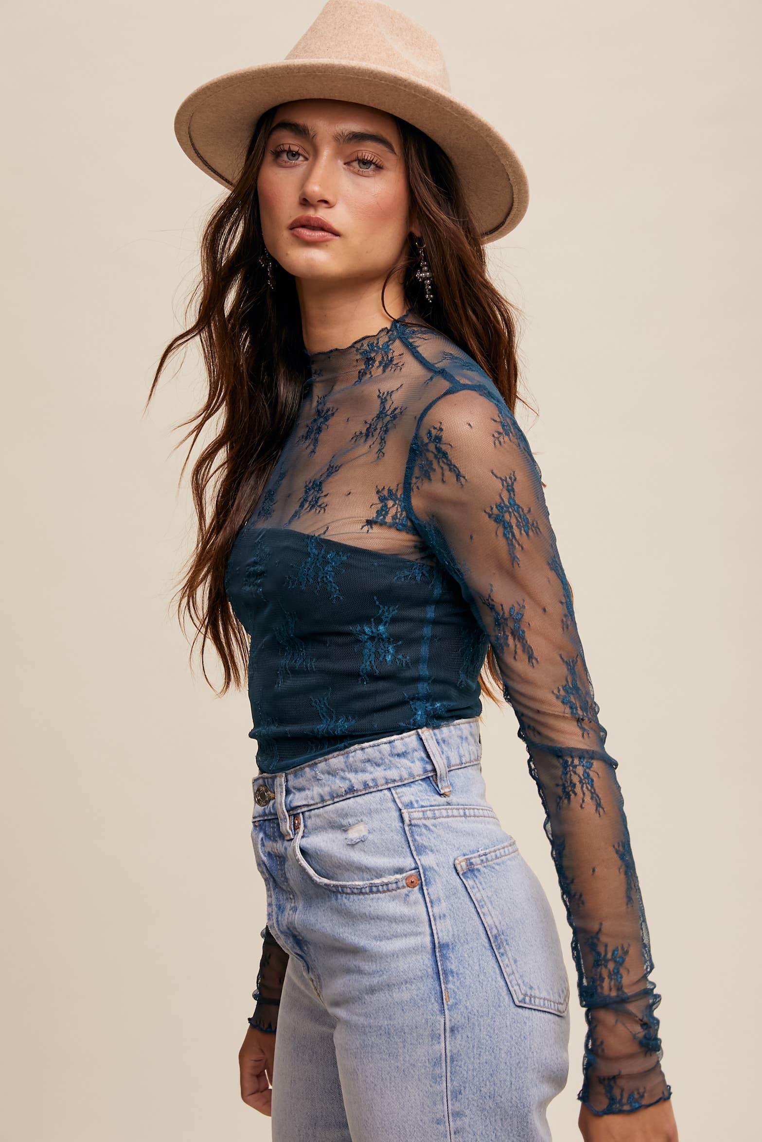 Listicle - Wholesale Blouse - Women's - Sheer Lace Long-Sleeve Top43