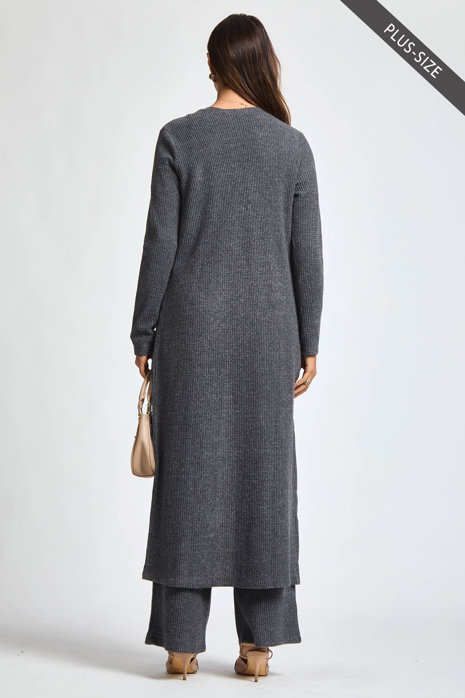 Dear Scarlett - Wholesale Lounge Set - Women's - PLUS SIZE Thermal Sleeveless Tank + Cardigan + Relaxed Pants13