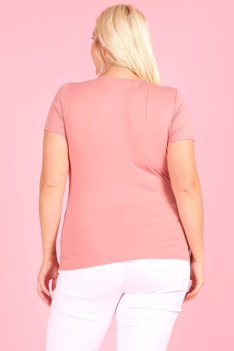 Bella Berry USA - Wholesale Blouse - Women's - PLUS SIZE: Solid fitted top, round neckline, short sleeves3