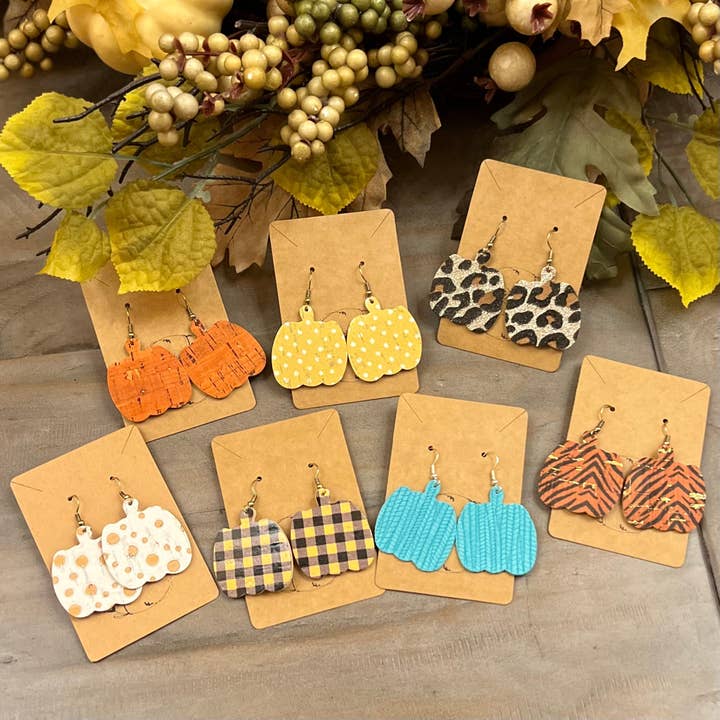 Genuine Leather Pumpkin Earrings for wholesale by Bee Marie Market LLC