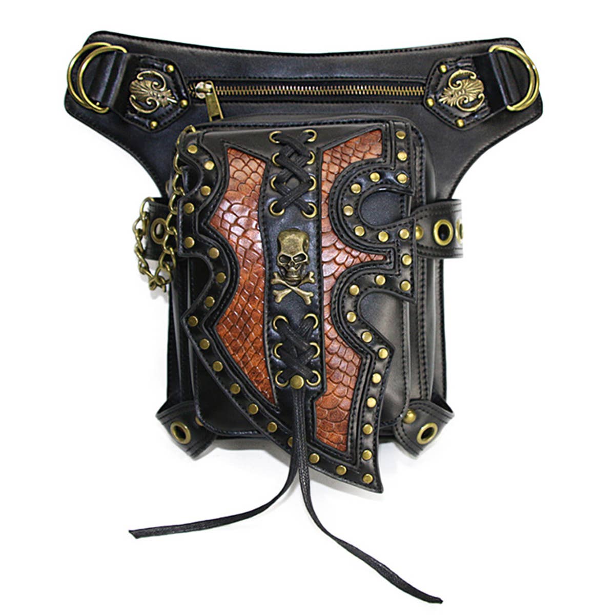 Black ROCK LEATHER RETRO PUNK PURSE SHOULDER BAG_CWAB0630 for wholesale on Faire4
