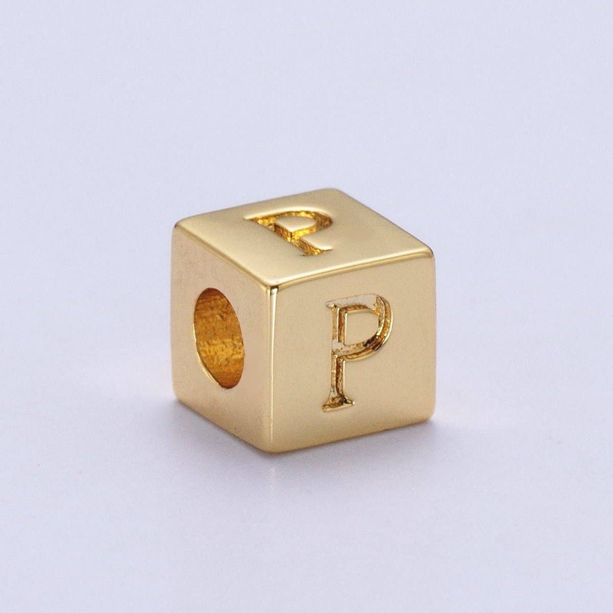 Aim Eternal - Wholesale Individual Charm/Pendant - Gold Initial Letter Alphabet 6.2mm Block Beads Charm Connector For Jewelry Making Component Supply A-A1145-A-A115715